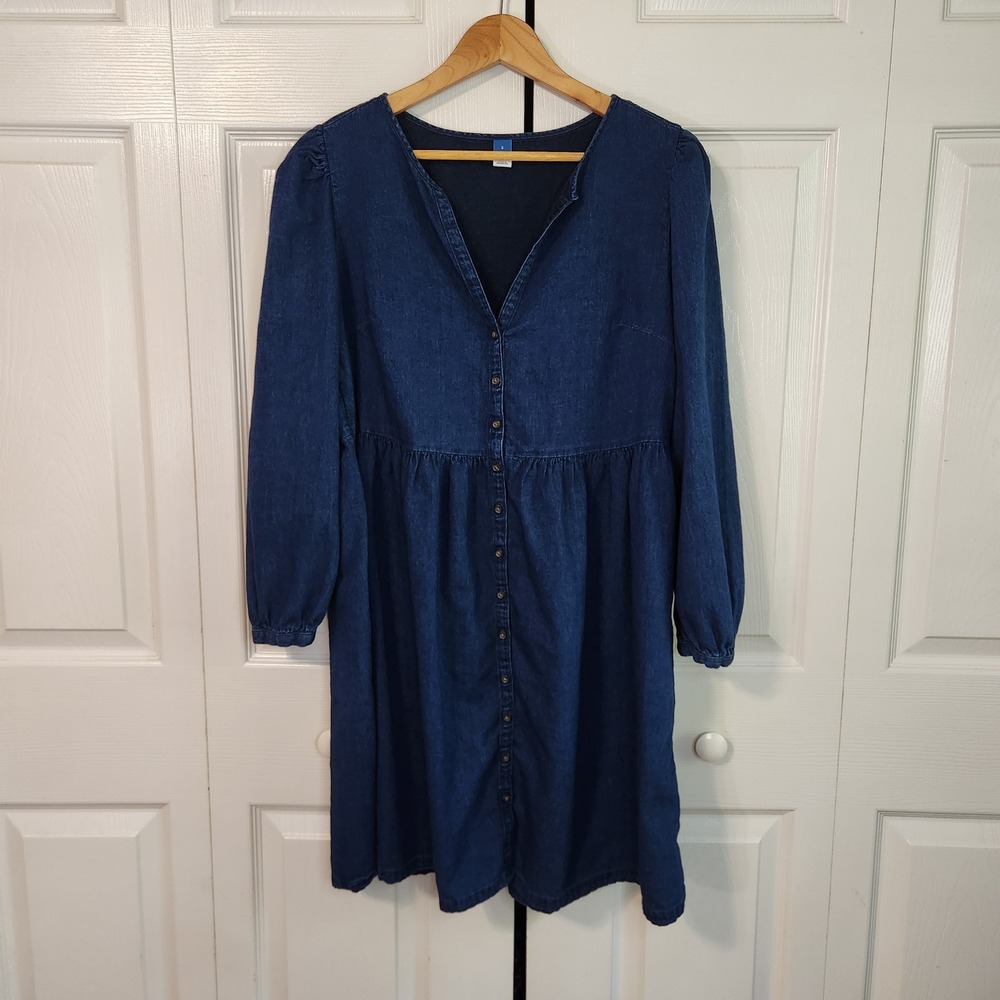 Old Navy Womens Blue‎ Denim Babydoll Button Front Puff Sleeve Dress SM Western